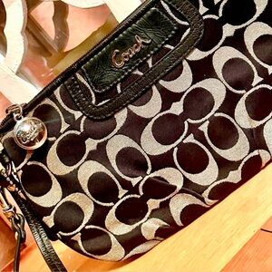 COACH black and white canvas and leather clutch or wristlet
